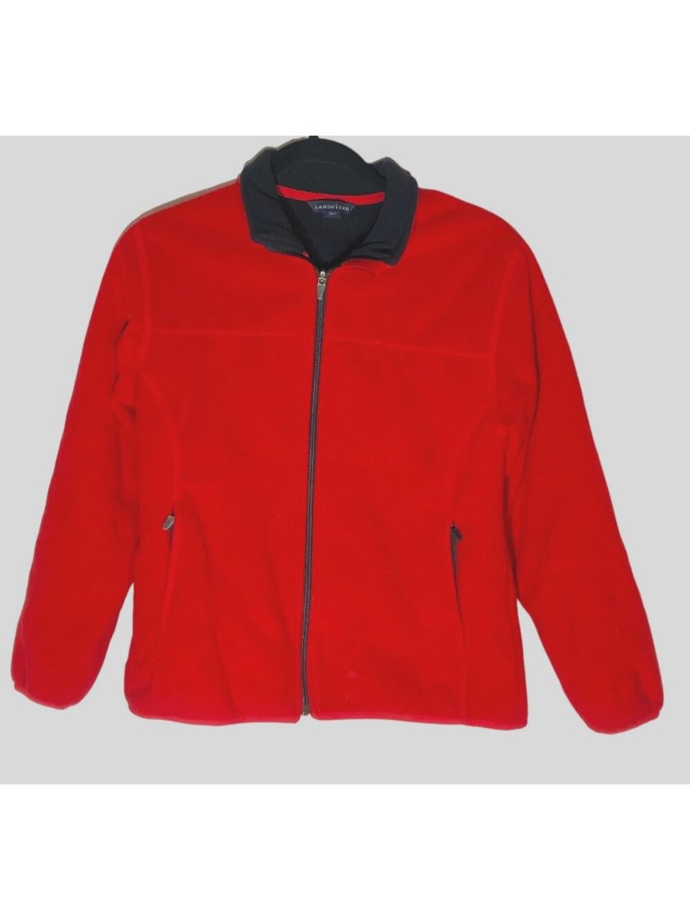 Lands end red sweatshirt zip up pockets small petite armpit to armpit 18" READ